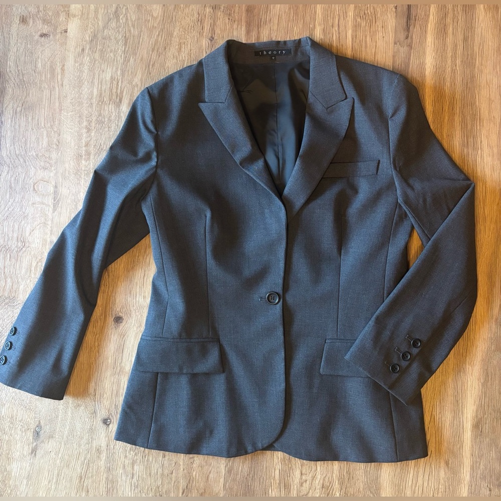 Theory Tailored Dark Grey Wool Blazer- size 12